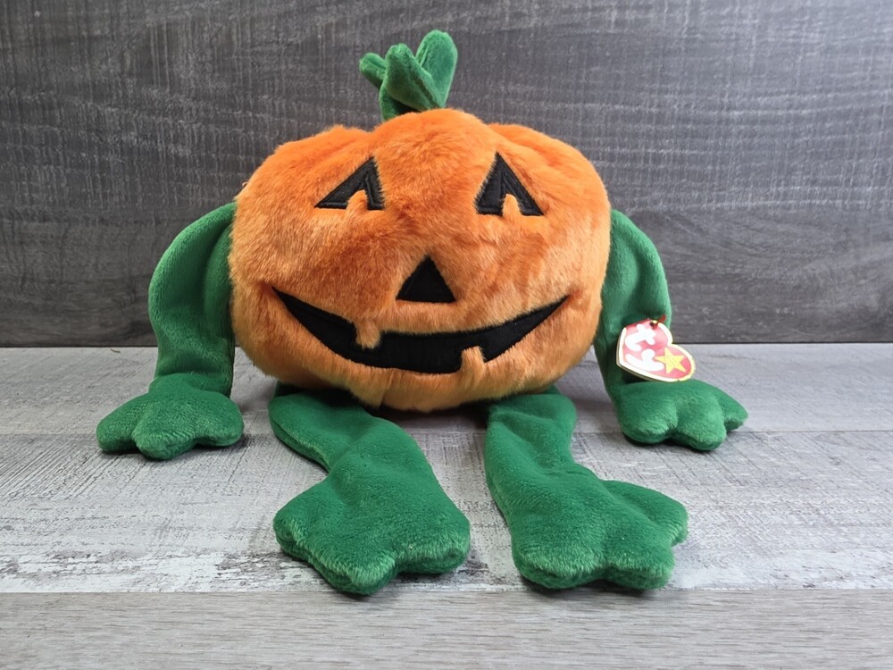 1999 Ty Beanie Buddy "Pumkin'" Retired Jack O Lantern Pumpkin Vintageb189